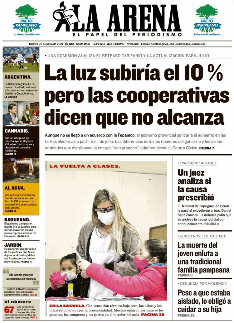 Portada de Diario La Arena (Argentina)