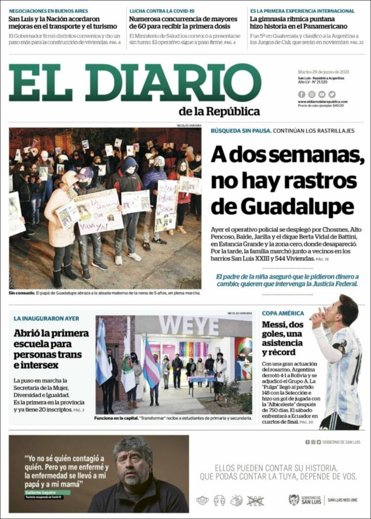 Portada de Diario de la República (Argentina)