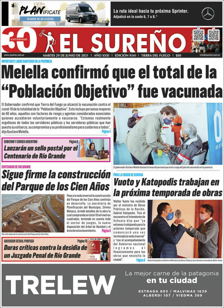 Portada de Diario El Sureño (Argentina)