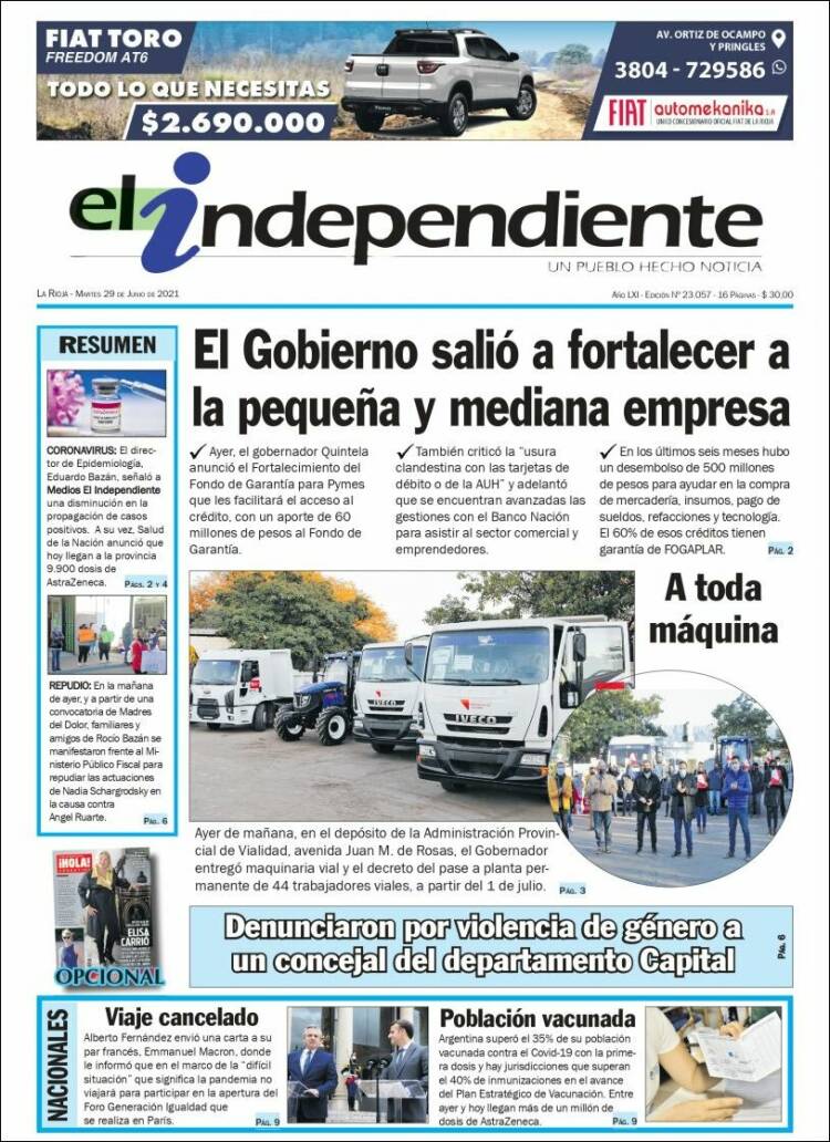 Portada de El Independiente (Argentina)