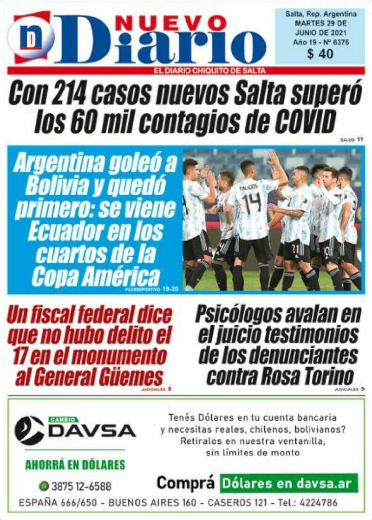 Portada de Nuevo Diario de Salta (Argentina)