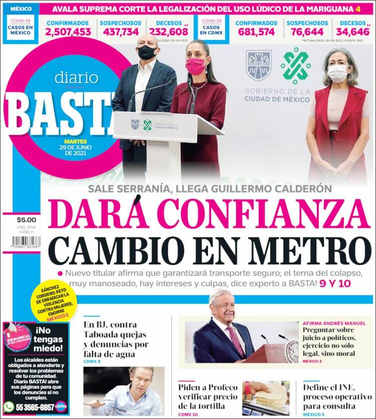 Portada de Diario Basta (Mexico)