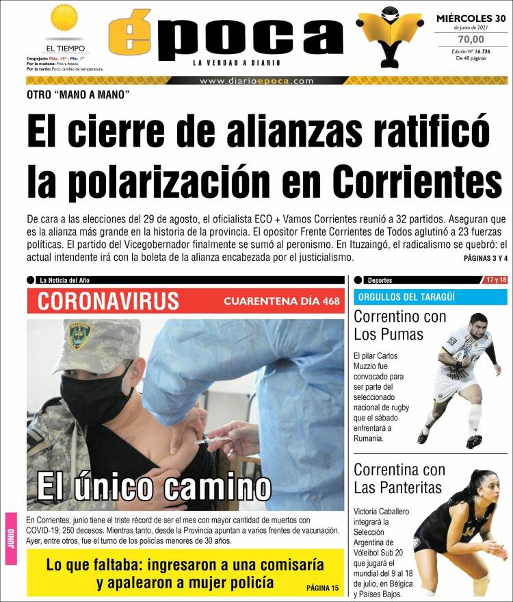 Portada de Diario Época (Argentina)