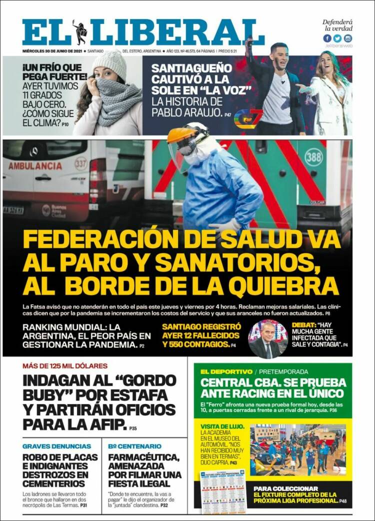 Portada de Diario El Liberal (Argentina)