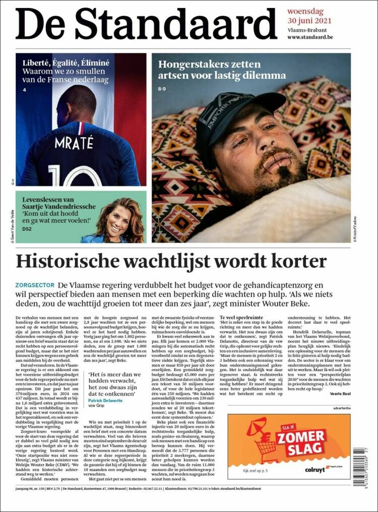Portada de De Standaard (B&eacute;lgica)