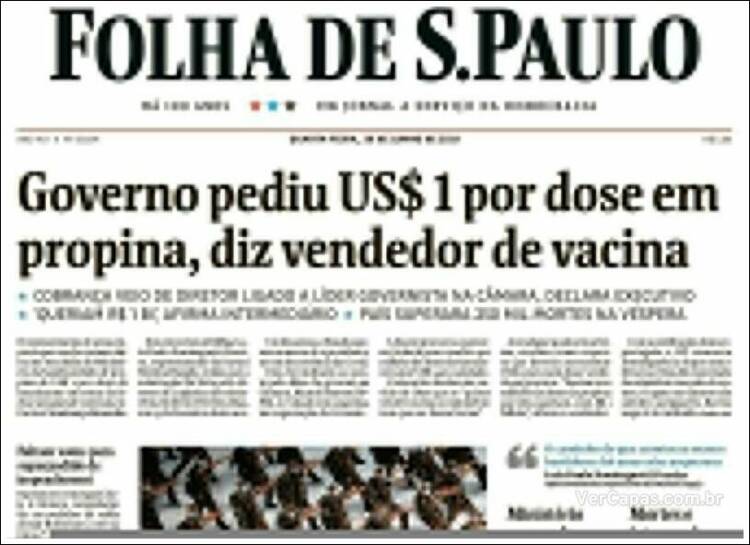 Portada de Folha de São Paulo (Brasil)