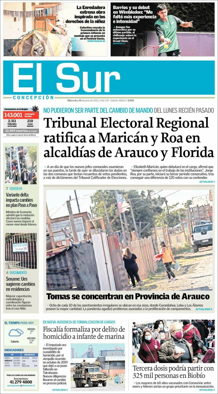 Portada de El Sur (Chile)