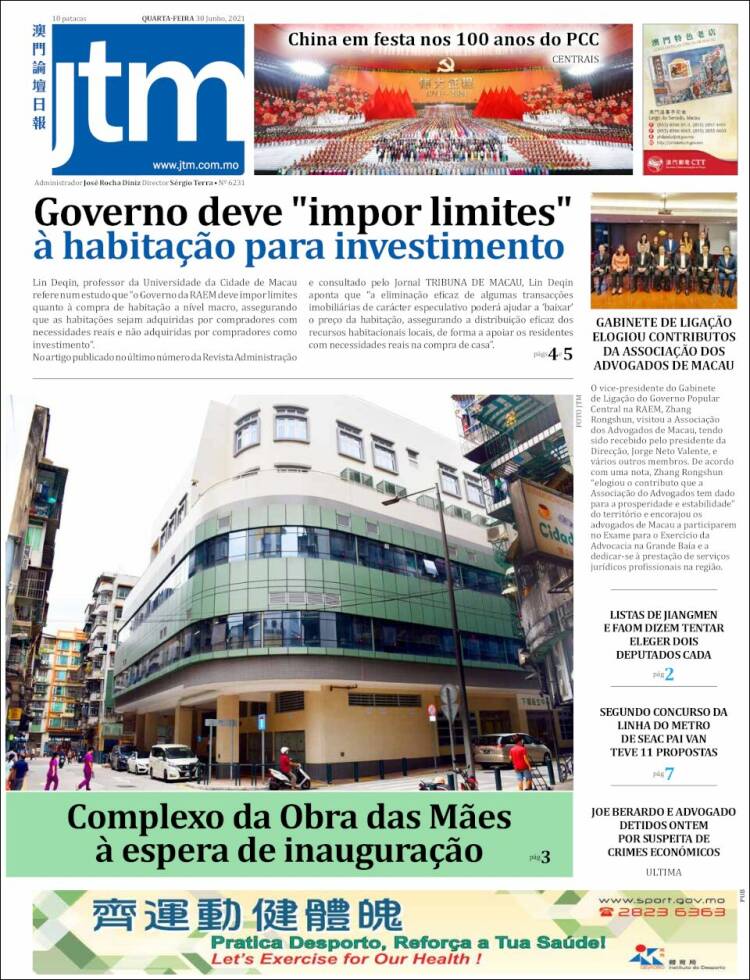 Portada de Jornal Tribuna de Macau (China)