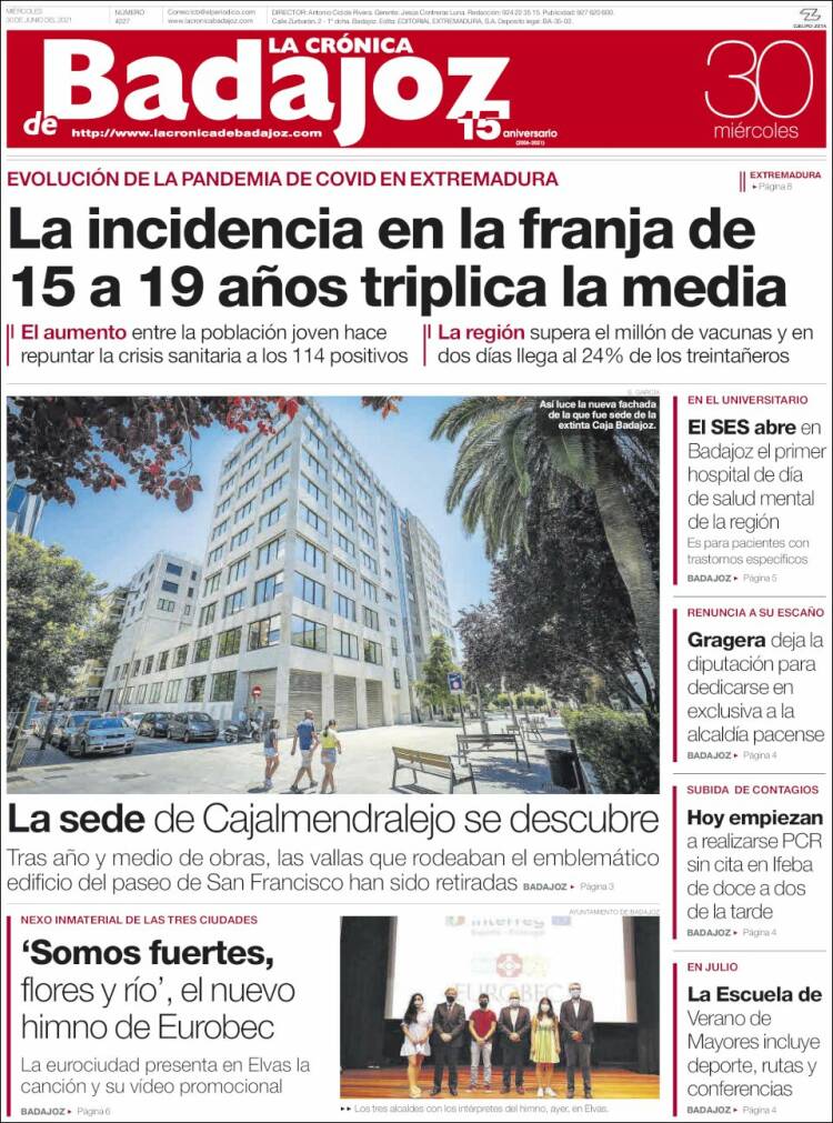 Portada de La Crónica de Badajoz (Espa&ntilde;a)