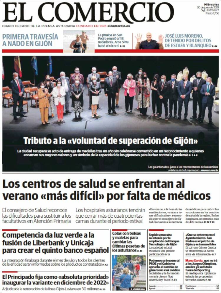 Portada de El Comercio - Gijón (Espa&ntilde;a)