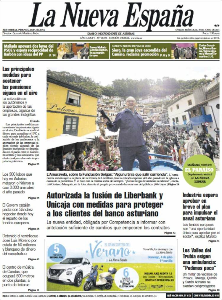 Portada de La Nueva España (Espa&ntilde;a)