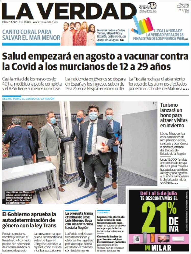 Portada de La Verdad de Murcia (Espa&ntilde;a)
