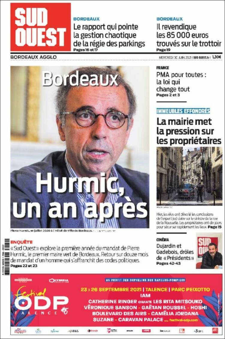 Portada de Sud Ouest (Francia)
