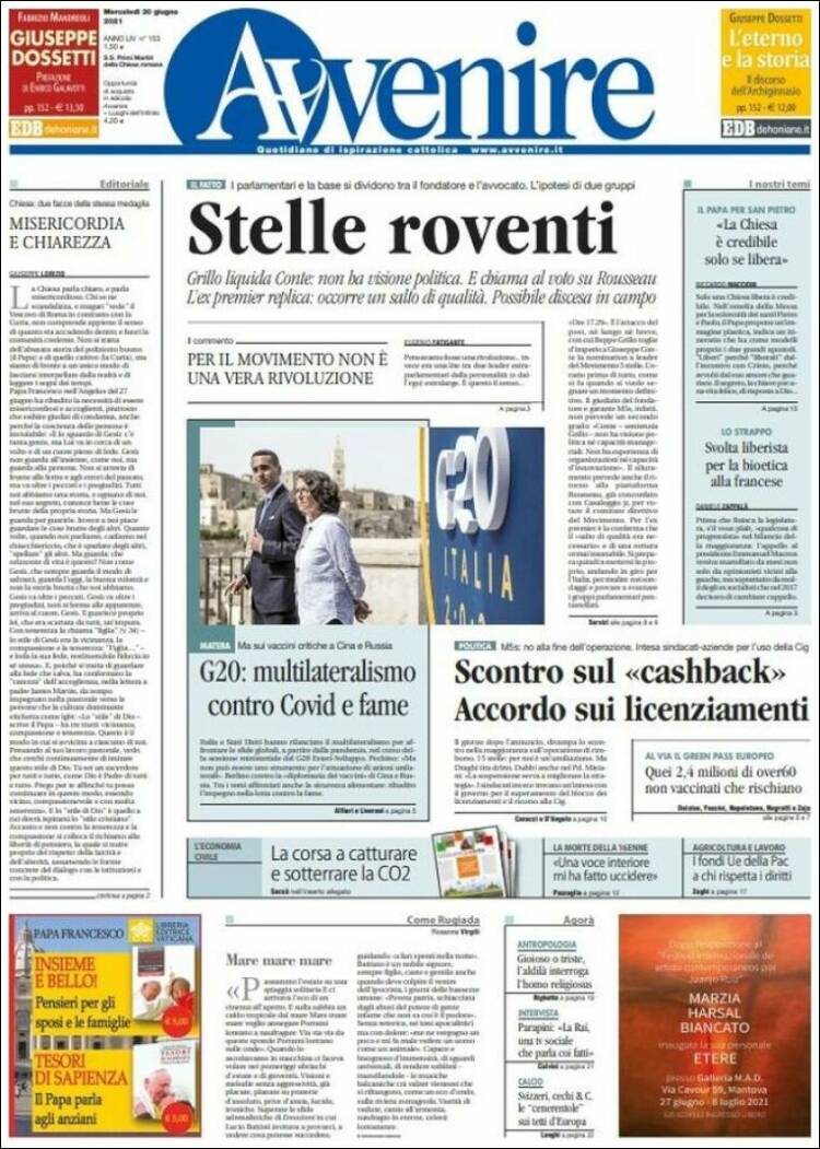 Portada de Avvenire (Italia)