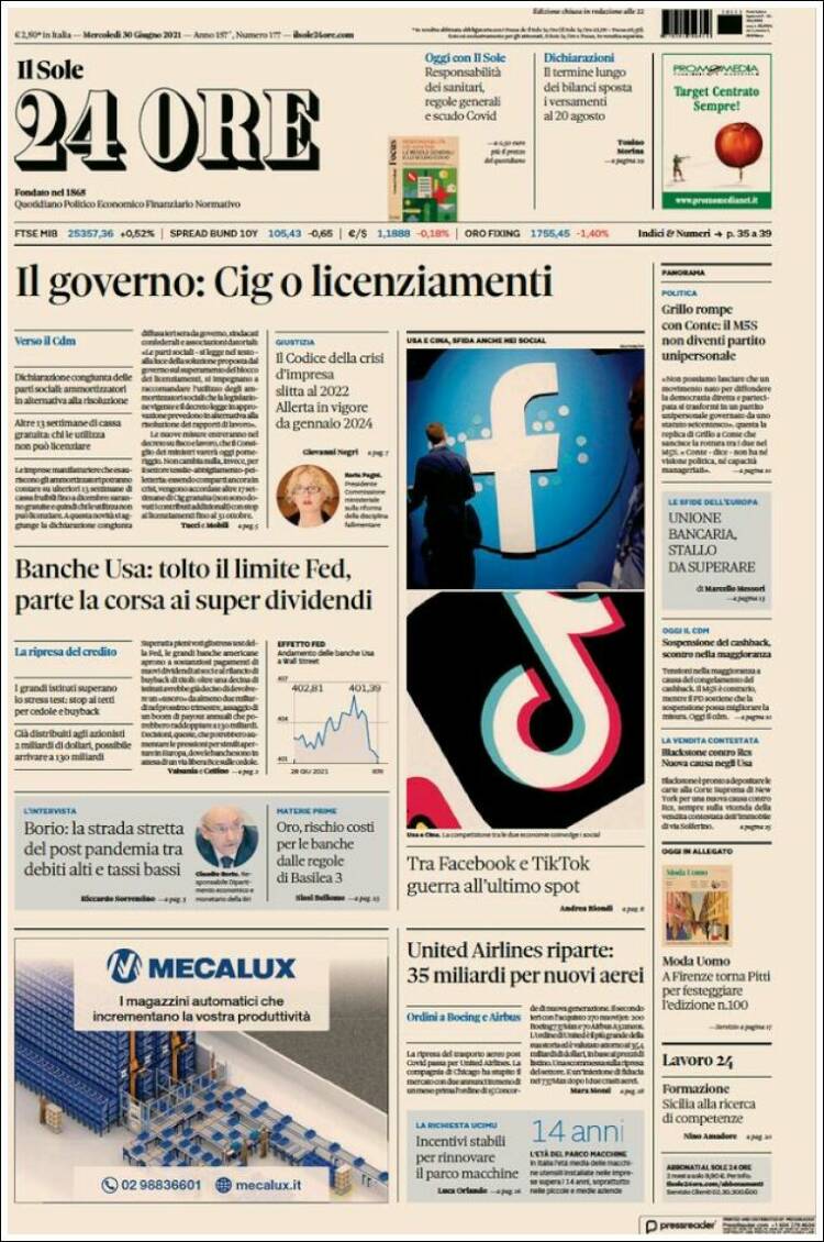 Portada de Il Sole 24 ORE (Italia)