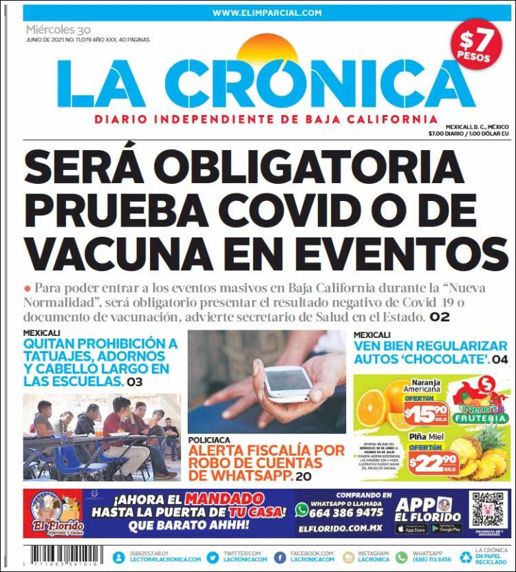 Portada de La Crónica de Baja California (M&eacute;xico)