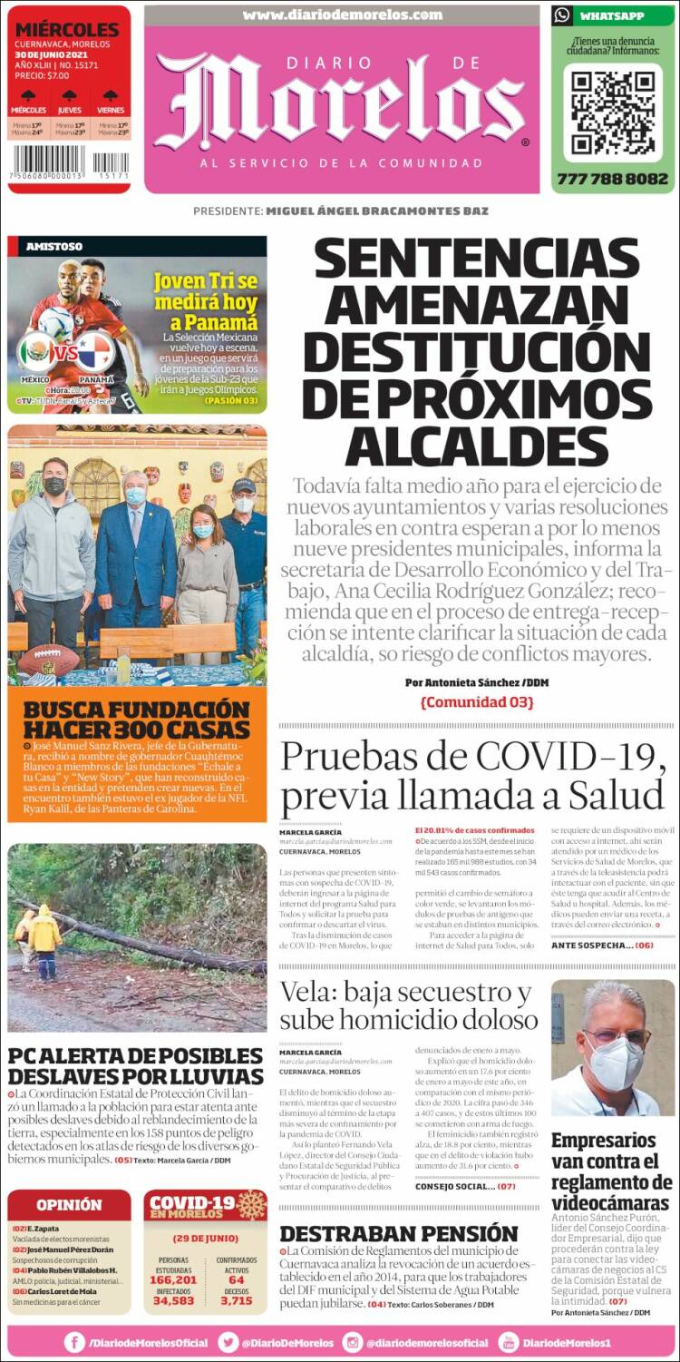 Portada de Diario de Morelos (M&eacute;xico)