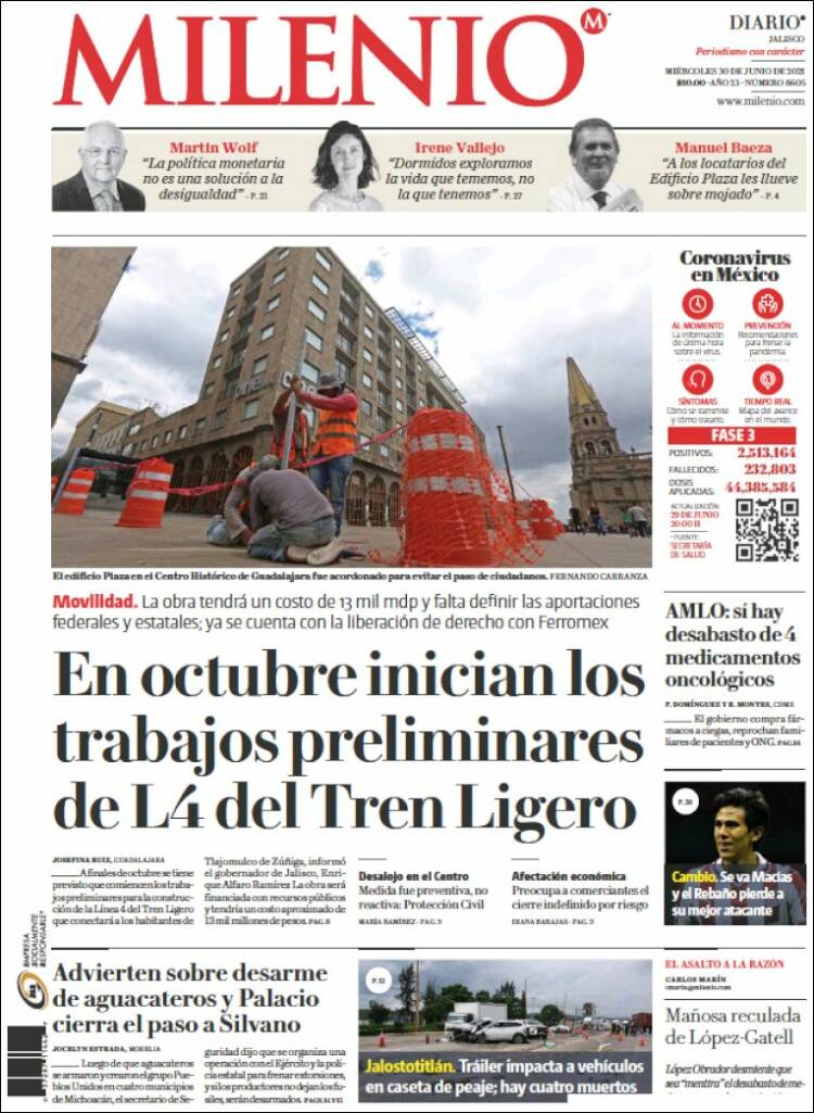 Portada de Milenio - Jalisco (M&eacute;xico)