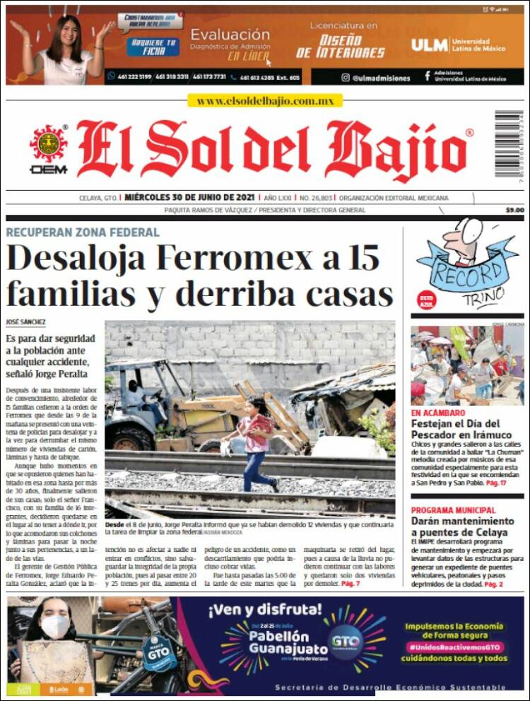 Portada de El Sol del Bajio (M&eacute;xico)