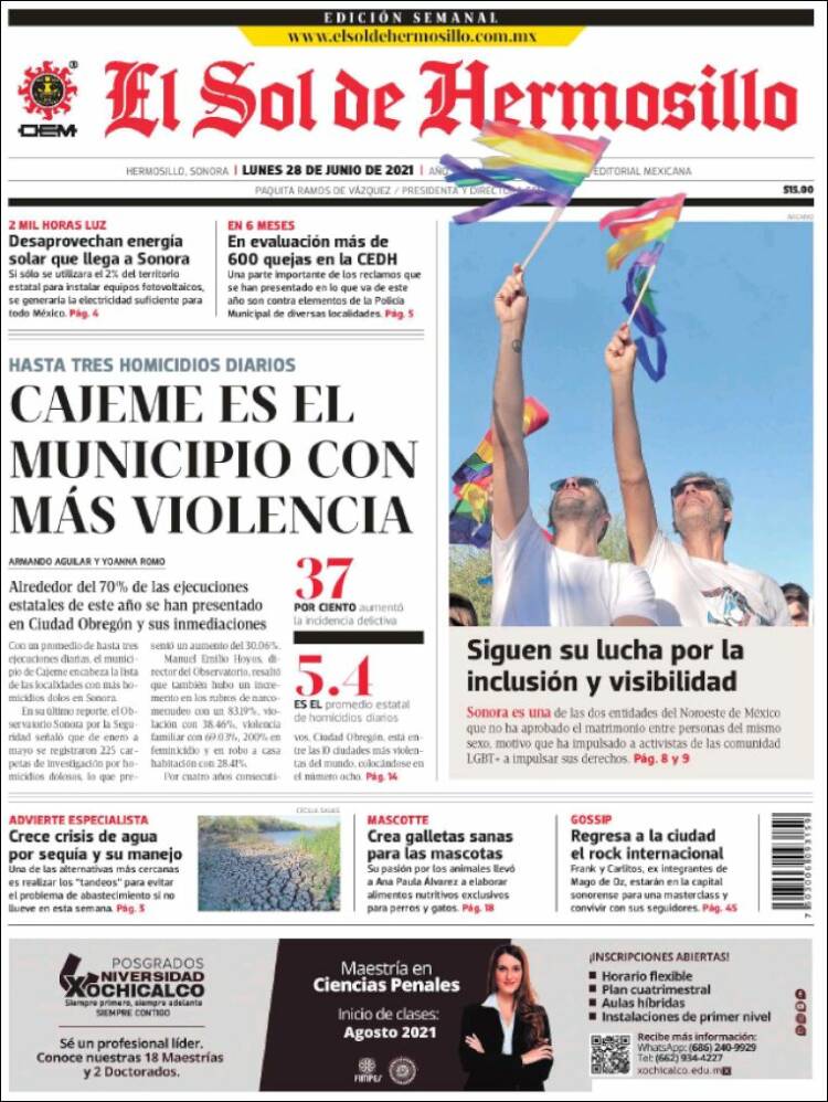 Portada de El Sol de Hermosillo (M&eacute;xico)