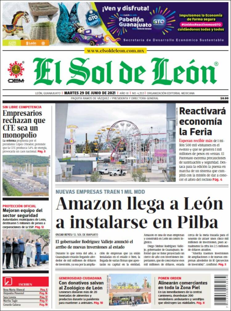 Portada de El Sol de León (M&eacute;xico)