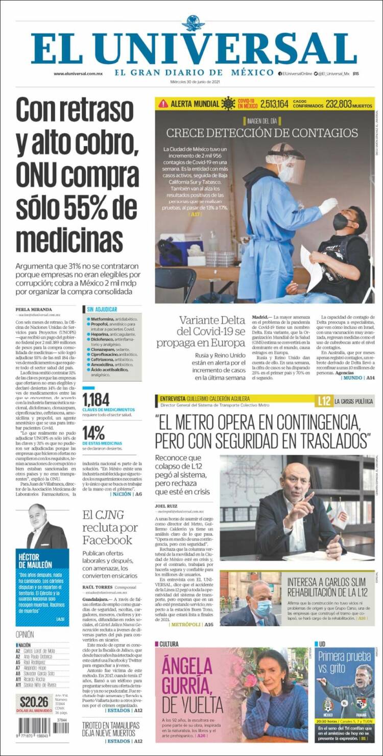 Portada de El Universal (M&eacute;xico)