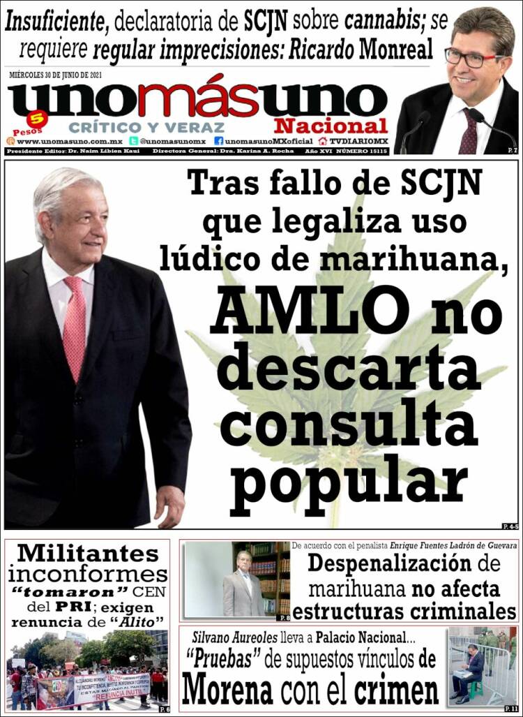 Portada de unomásuno (M&eacute;xico)