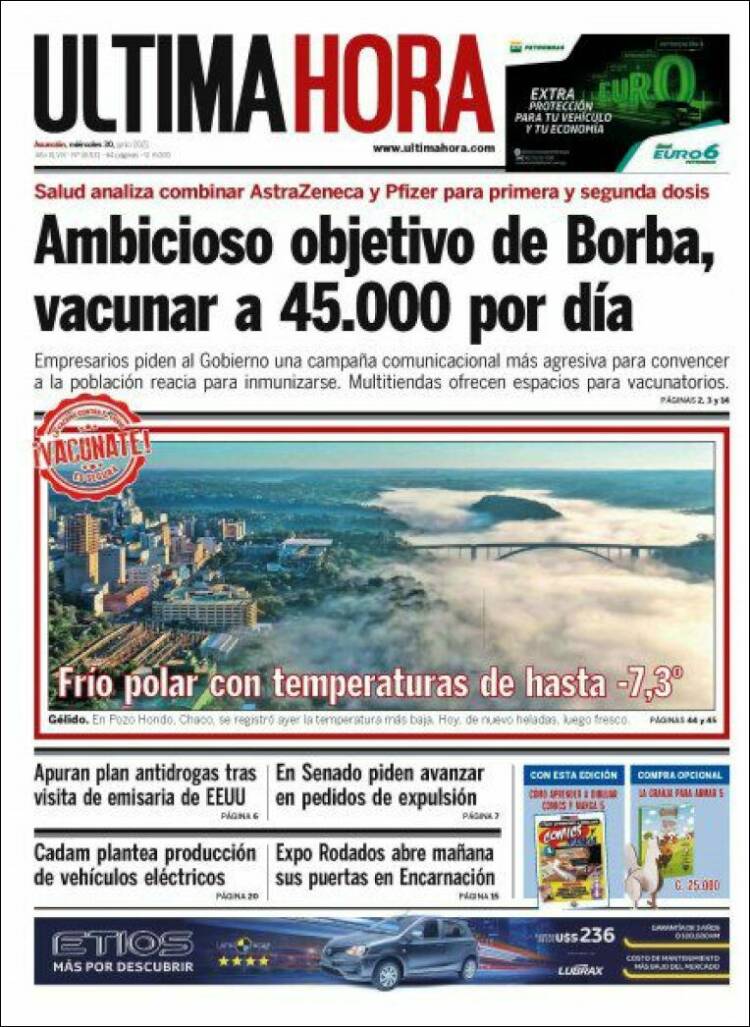 Portada de Última Hora (Paraguay)