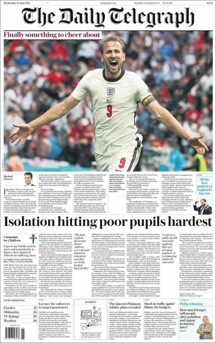 Portada de Daily Telegraph (Reino Unido)