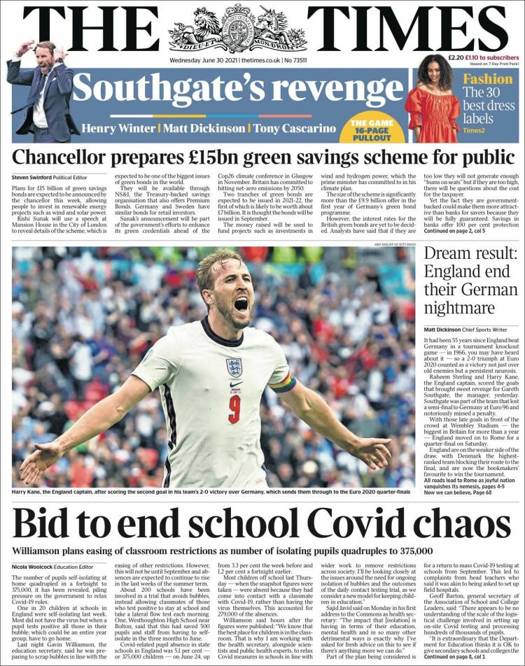 Portada de The Times (Reino Unido)