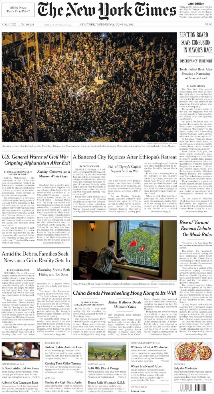 Portada de New York Times (USA)