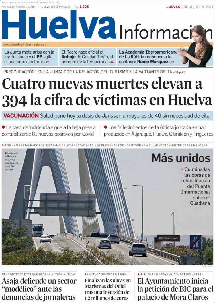 Portada de Huelva Información (España)