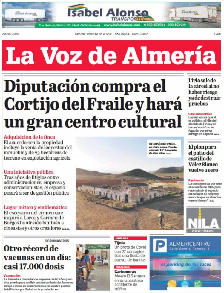 Portada de La Voz de Almería (España)