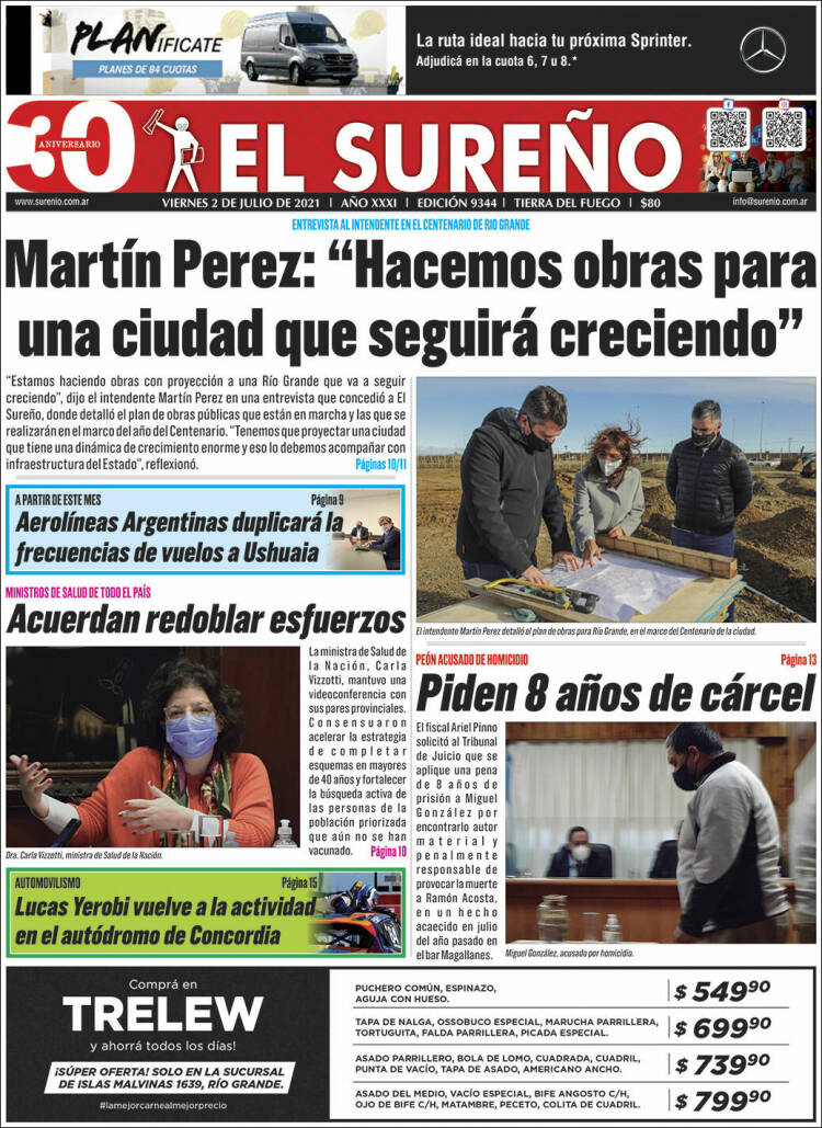 Portada de Diario El Sureño (Argentina)