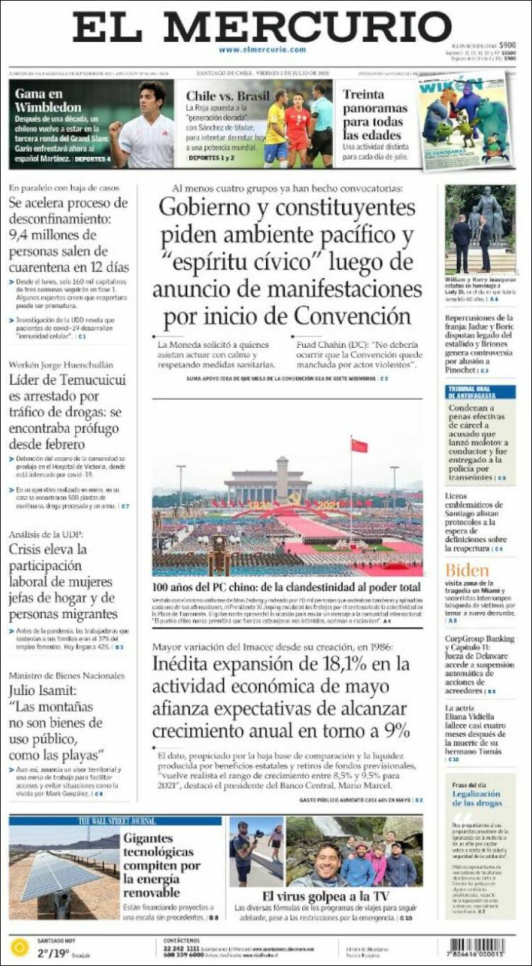 Portada de El Mercurio (Chile)