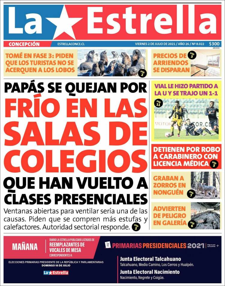 Portada de La Estrella de Concepción (Chile)