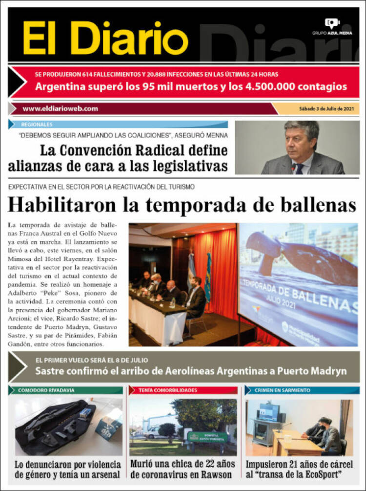 Portada de El Diario de Madryn (Argentina)