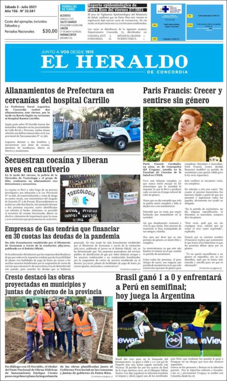 Portada de El Heraldo de Concordia (Argentina)