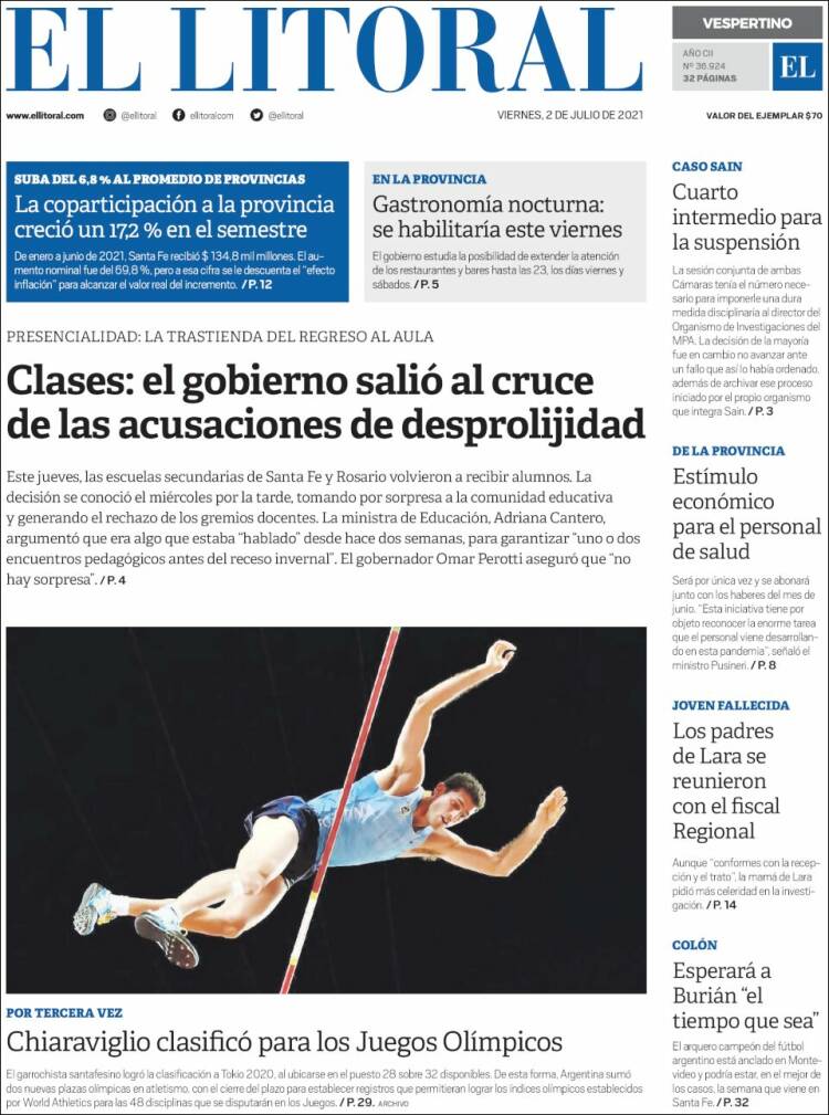 Portada de Diario El Litoral (Argentina)