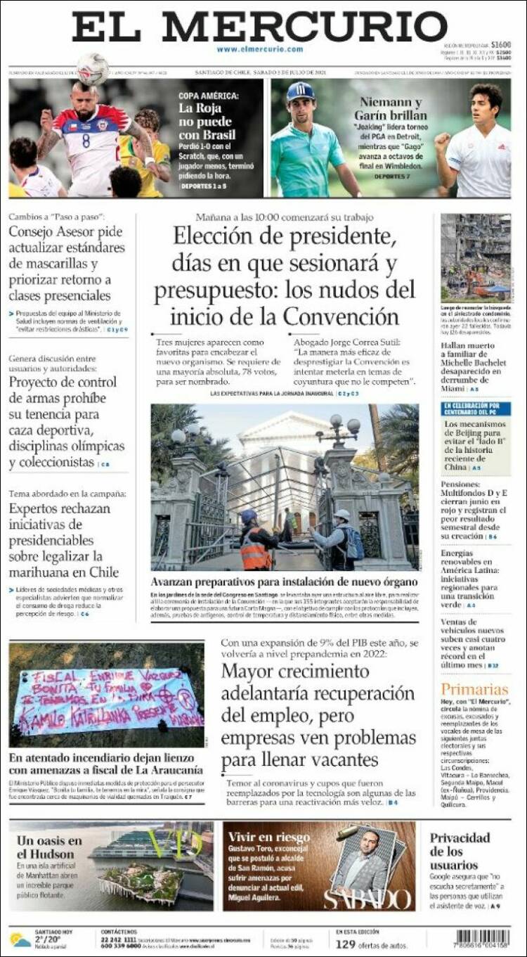 Portada de El Mercurio (Chile)