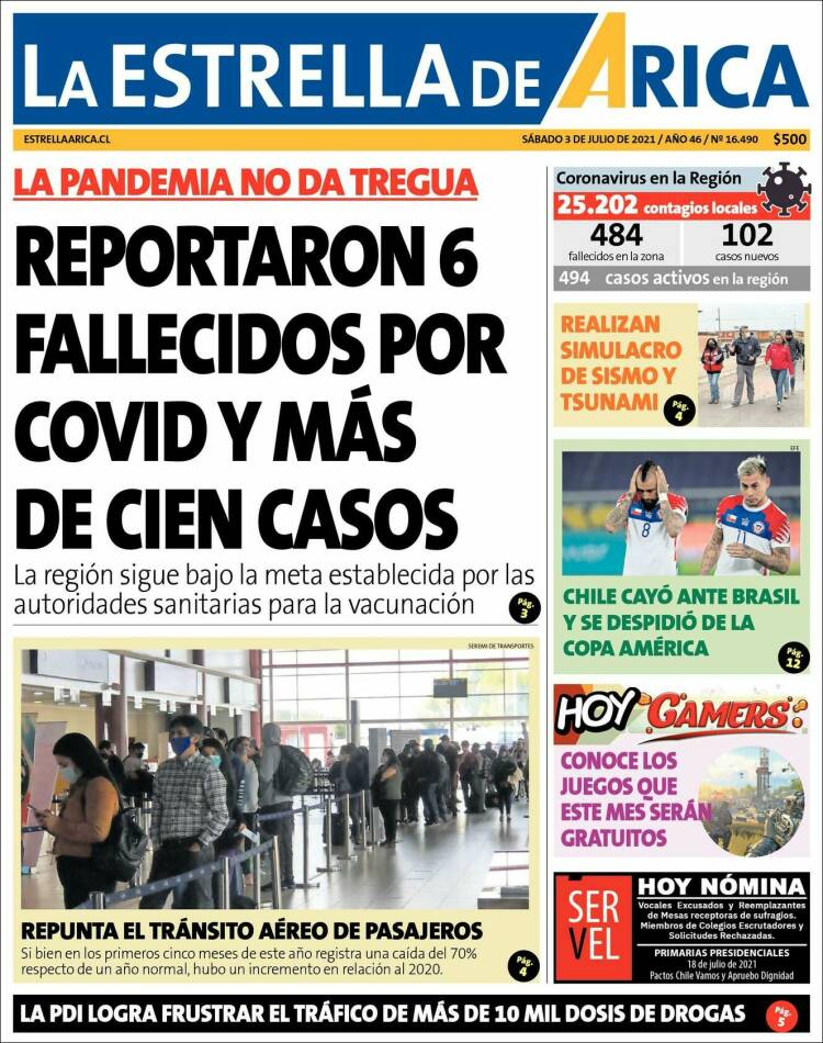 Portada de La Estrella de Arica (Chile)