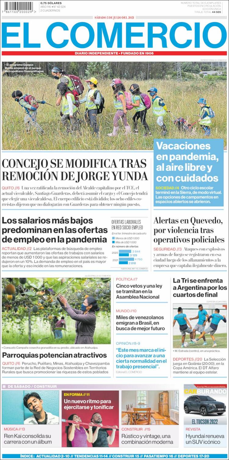 Portada de El Comercio (Ecuador)