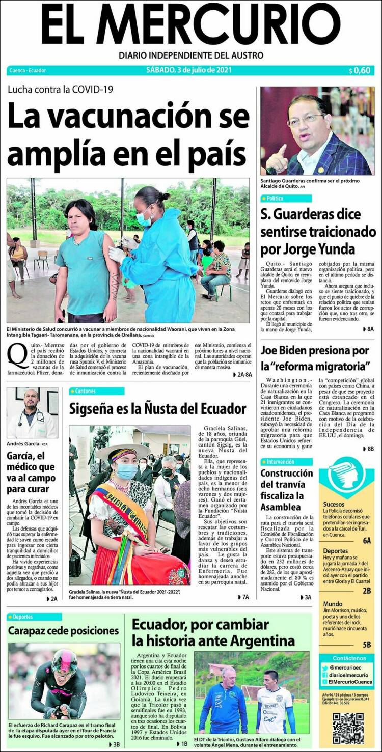 Portada de Diario El Mercurio (Ecuador)