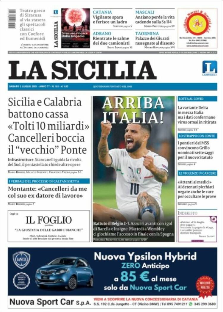 Portada de La Sicilia (Italia)