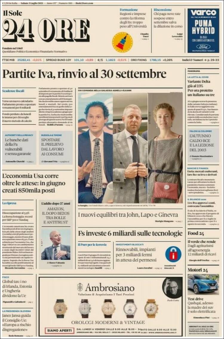 Portada de Il Sole 24 ORE (Italia)