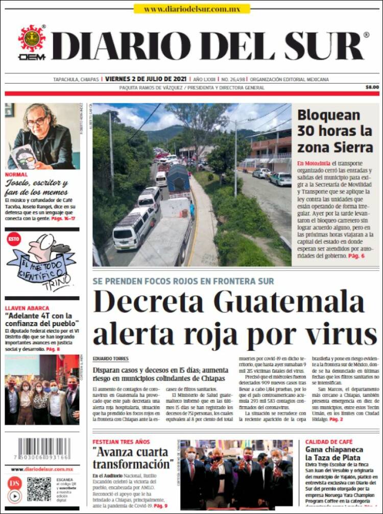 Portada de El Diario del Sur (México)