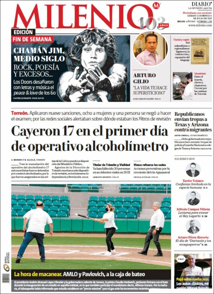 Portada de Milenio - Laguna (México)