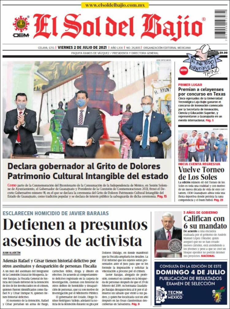 Portada de El Sol del Bajio (México)