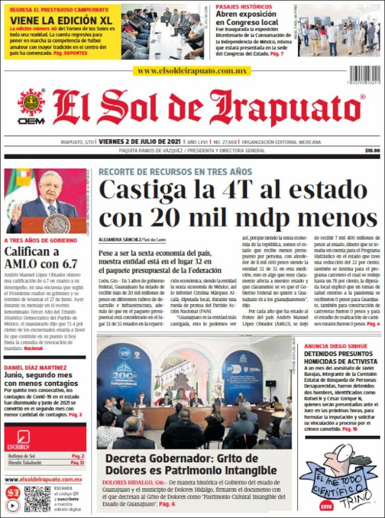 Portada de El Sol de Irapuato (México)