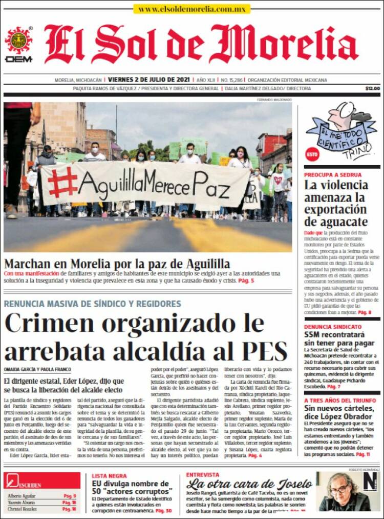 Portada de El Sol de Morelia (México)